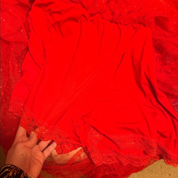 🔥 Red Hot Super Soft Lace & Polkadot Tulle Dress with Comfy Attached Shorts - Picture 9 of 12